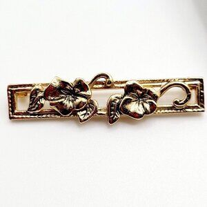 Vtg Avon Gilded Morning Glory Bar Brooch Gold Tone Floral Collectible Exc Cond